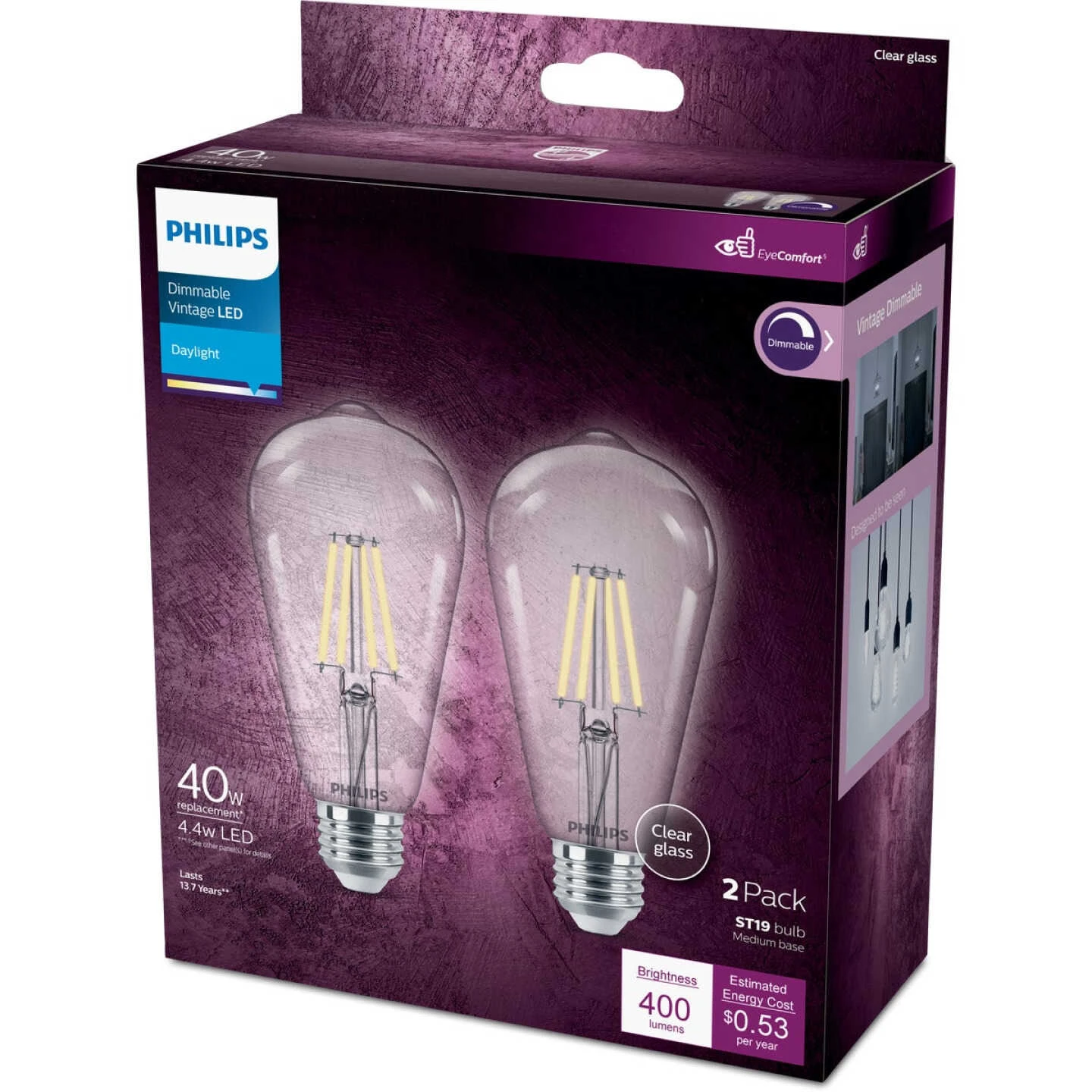 Philips Vintage 40W Equivalent Daylight ST19 Medium LED Decorative Light Bulb (2-Pack) 6 Philips Vintage 40W Equivalent Daylight ST19 Medium LED Decorative Light Bulb (2-Pack) - Image 4