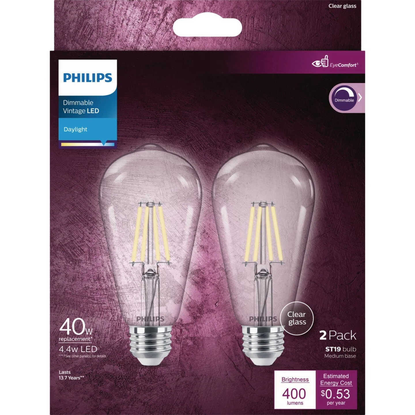 Philips Vintage 40W Equivalent Daylight ST19 Medium LED Decorative Light Bulb (2-Pack) 4 Philips Vintage 40W Equivalent Daylight ST19 Medium LED Decorative Light Bulb (2-Pack) - Image 2