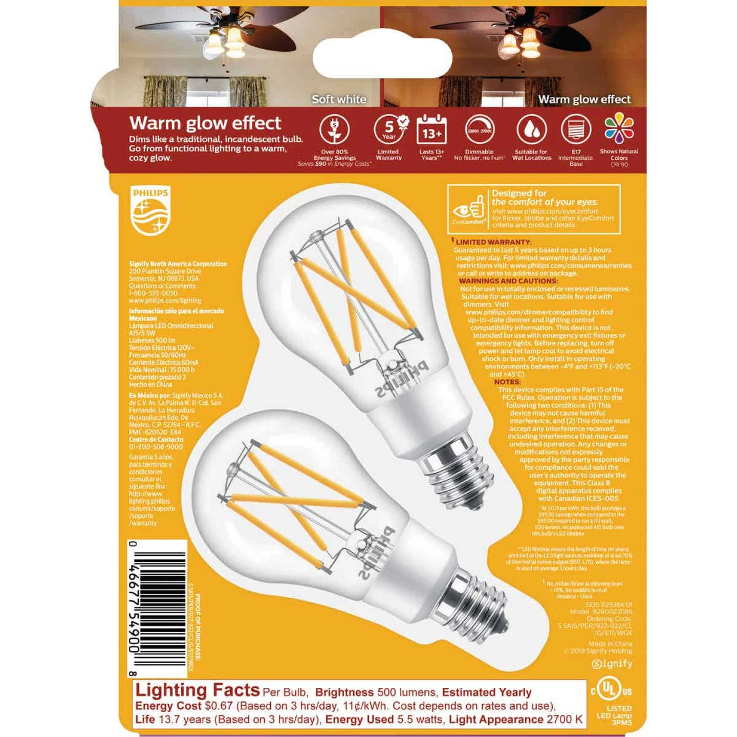 Philips Warm Glow 60W Equivalent Soft White A15 E17 Base Dimmable LED Light Bulb (2-Pack) 6 Philips Warm Glow 60W Equivalent Soft White A15 E17 Base Dimmable LED Light Bulb (2-Pack) - Image 4